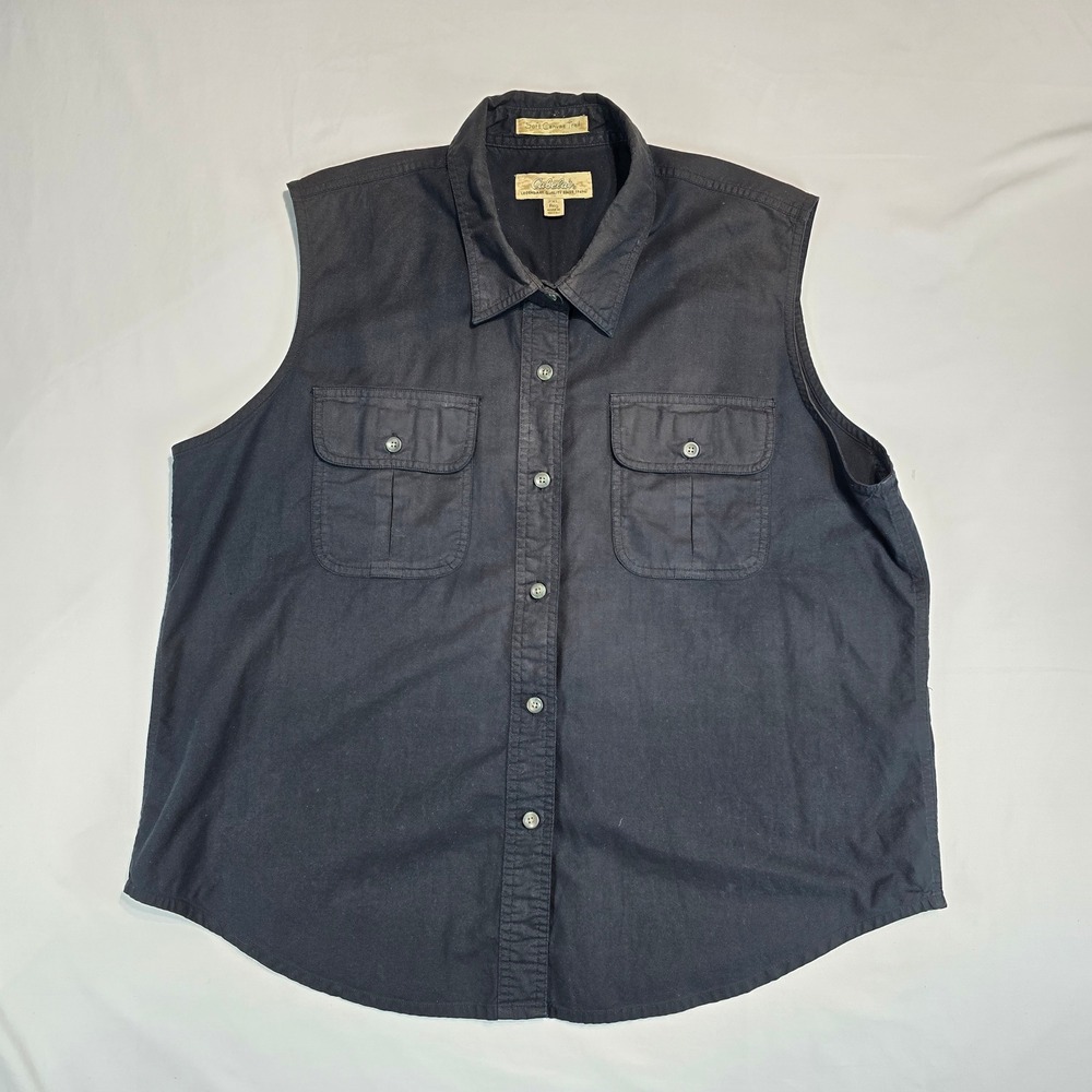 Cabelas Soft Canvas Trail Sleeveless Shirt Mens 2XL Black Cotton Button Up Vest